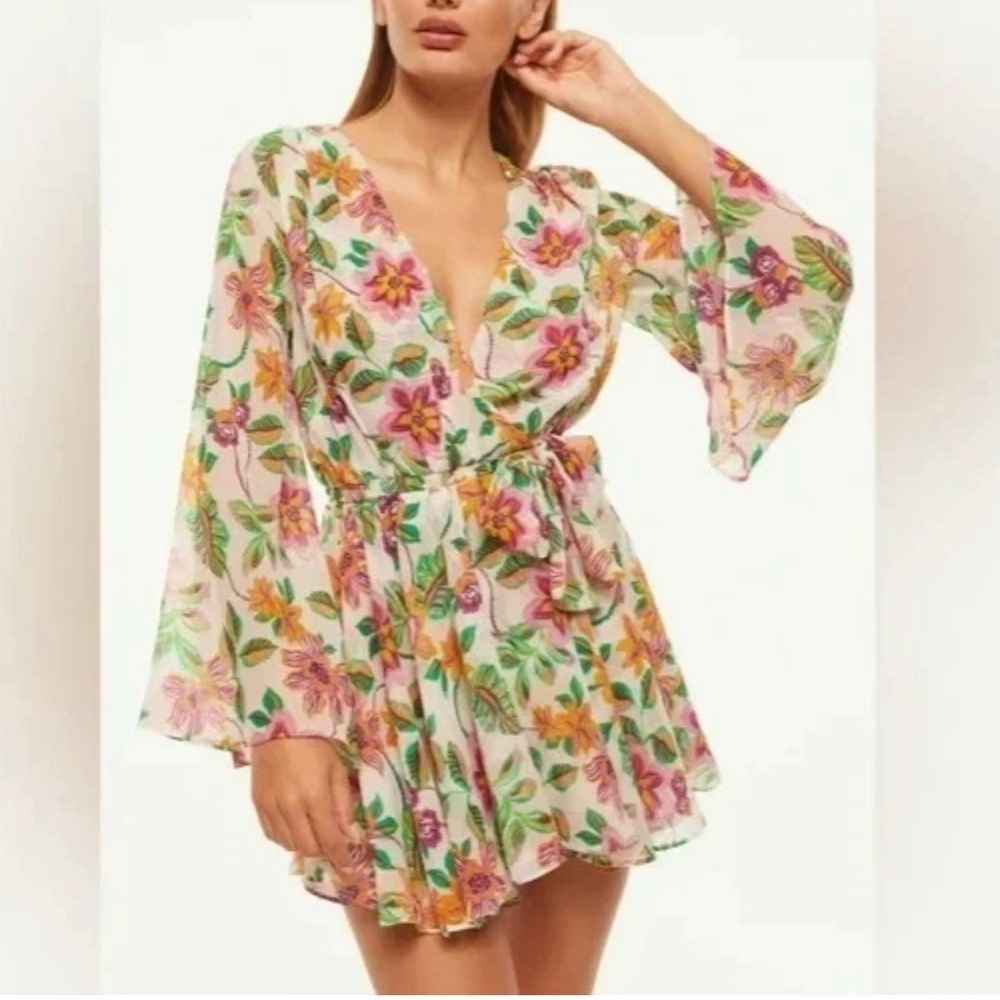 Misa Los Angeles Kaia Mini Dress Size Small Faux Wrap Floral Romantic Flirty NWT